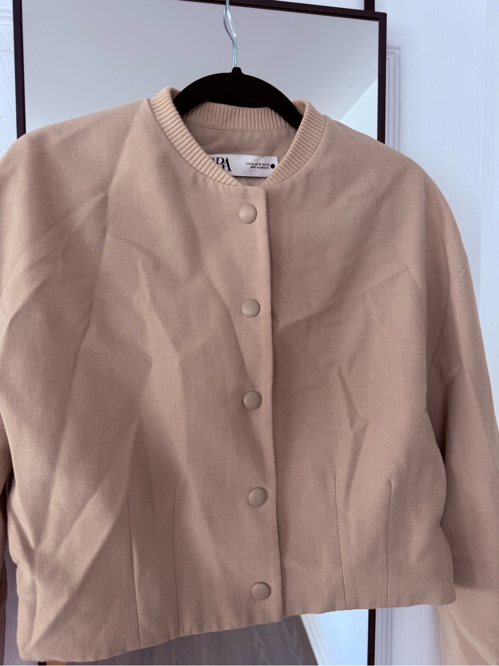 Zara Beige Cropped Button-Front Bomber Jacket - Picture 8 of 13